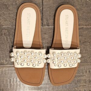 New Stuart Weitzman Goldie Embellished Leather Slide Sandals (NWOB) -Sz 38/7.5B